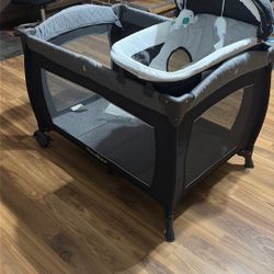 Playard for Babies - Heavy-Duty Steel Frame for Safe Sleep Space, Portable Crib with Changing Table, Locking Wheels, Breathable Mesh