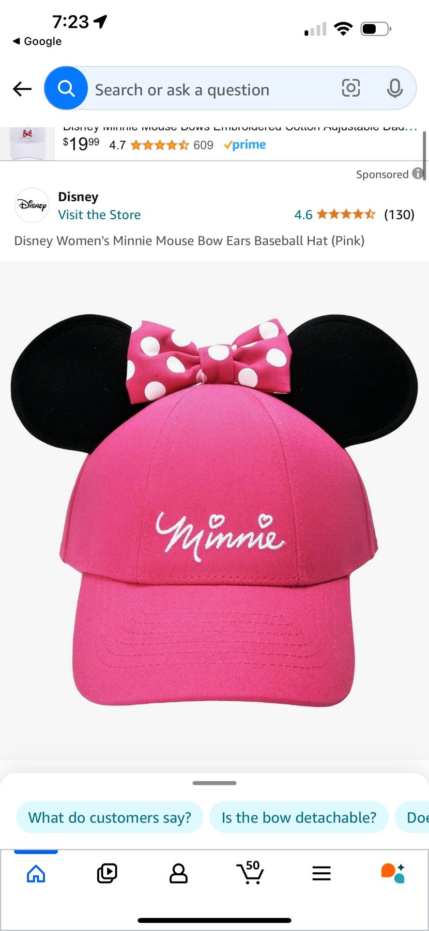 Disney Women's Minnie Mouse Bow Ears Baseball Hat (Pink