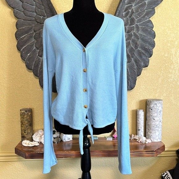 Design History Knitting Cardigan Sweater With Front Tie