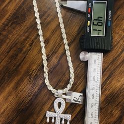 925 Sterling Silver Rope Chain W Cross Charm