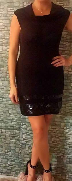 Black sweater short sleeve mini dress with sequins