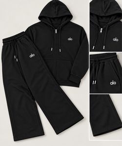 Alo Yoga Black Zip-Up Hoodie and Sweatpants Set