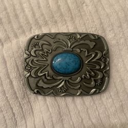 Silver Belt Buckle With Turquoise Stone