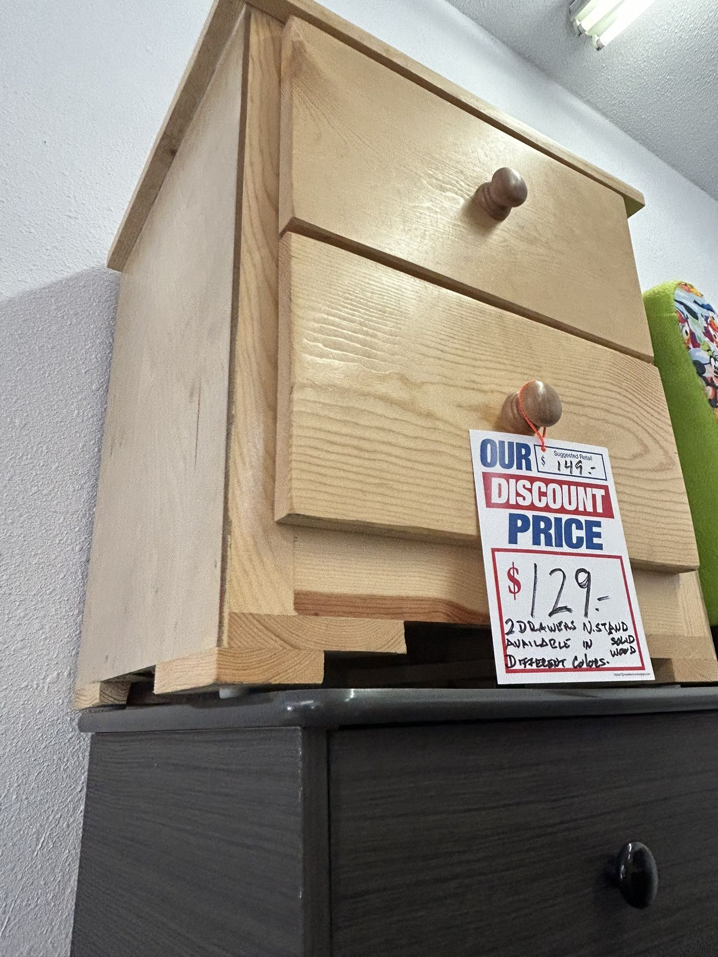2 Drawers Solid Wood Nightstand