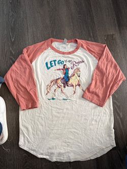 Let Go of the Reins Horse Graphic Raglan 3/4 Sleeve T-Shirt
