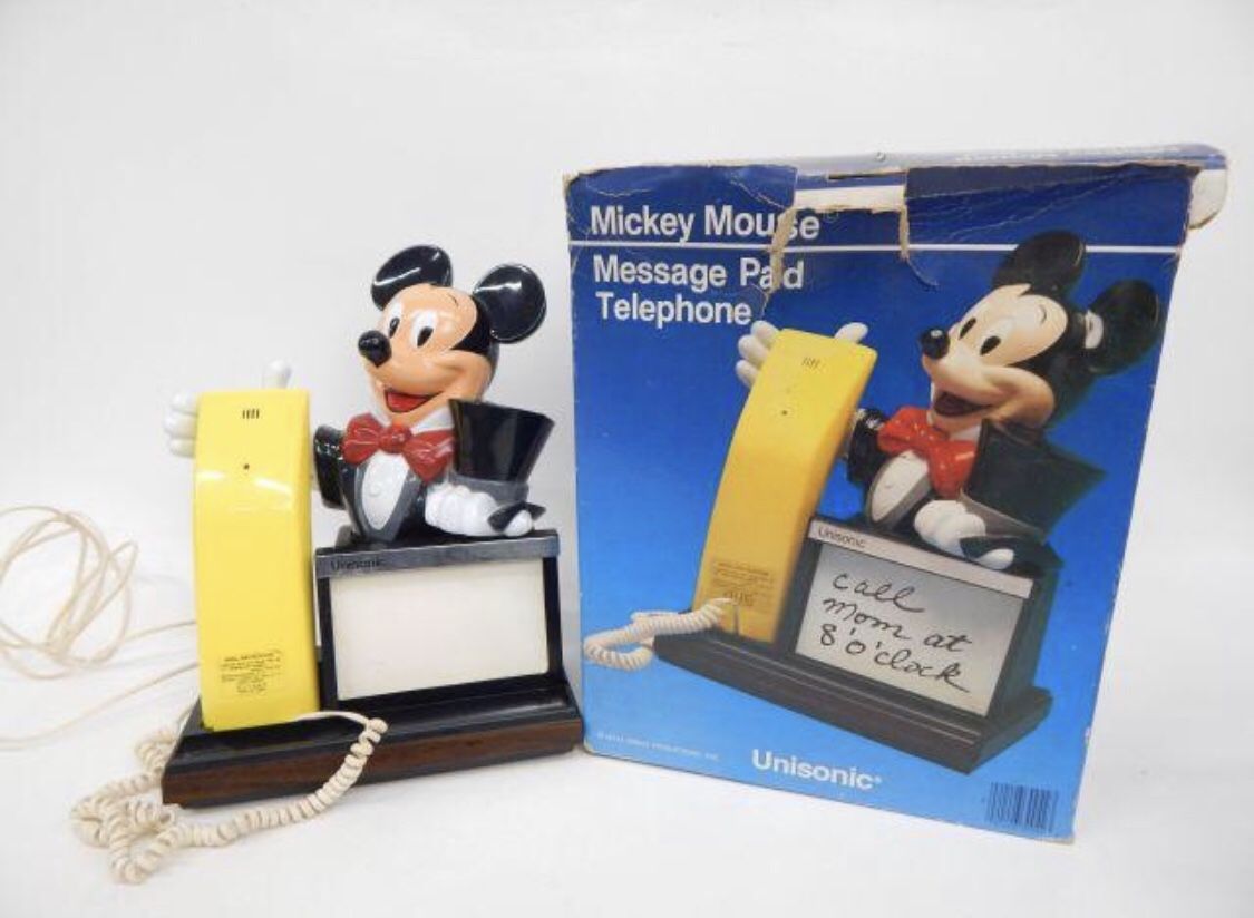 Vintage 1980 Disney Mickey Mouse Touch Tone Telephone Message Pad Unisonic w/Box