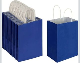 86 Pack Small Royal Blue Kraft Paper Gift Bags with Handles – 5.25" x 3.25" x 8.25"