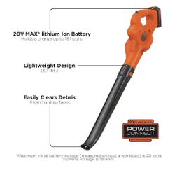 BLACK+DECKER Cordless Leaf Blower with Battery and Charger 20V MAX, Electric Leaf Blower 130 mph Air Speed, Lightweight Design (LSW221)