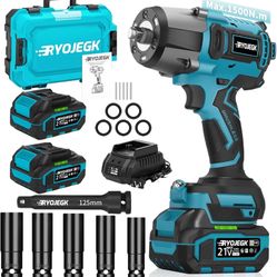 1500N.m Impact Wrench,1107Ft-lbs 1/2" Cordless Impact Gun,High Torque Brushless Power Impact Driver 3-Mode Speed with 2×4.0Ah Battery,Pistola de Impac