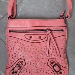Pink Leather Daisy Cut Out Cross Body Purse Bag Spring Adjustable 