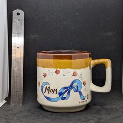 MOM Coffee Mug Tea Cup Stoneware Ceramic Vintage 1986 OTC Blue Bow Brown Drip