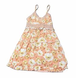 FOREVER 21 Pink Floral V-Neck Strappy Sundress Lace Trim Lined Short M