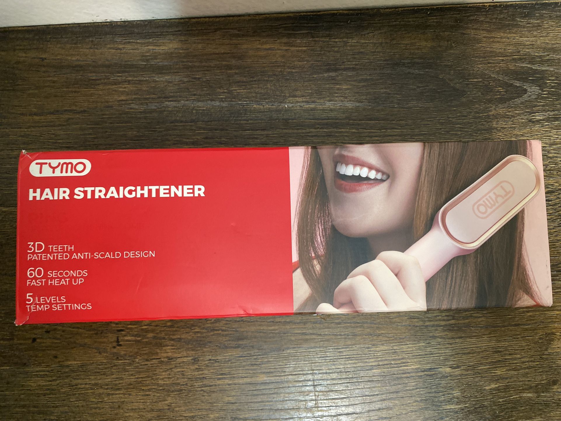 Hair Straightener Brush, TYMO Ring Hair Straightener Comb Straightening Brush for Women with 5 Temps 20s Fast Heating & Dual Voltage, Pink
