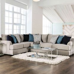 Brand New Super Plush Grey Chenille Sectional Sofa (Pillows Included)