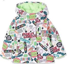 Amazon Essentials Disney Marvel Star Wars Scribble Girls Warm Puffer Jacket Med.
