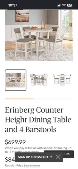 Erinberg Counter Height Dining Table and 4 Barstools