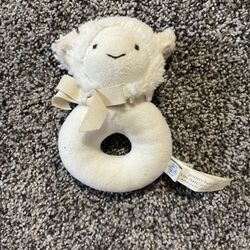 Pottery Barn Kids Lamb Plush Baby Ring Rattle Small