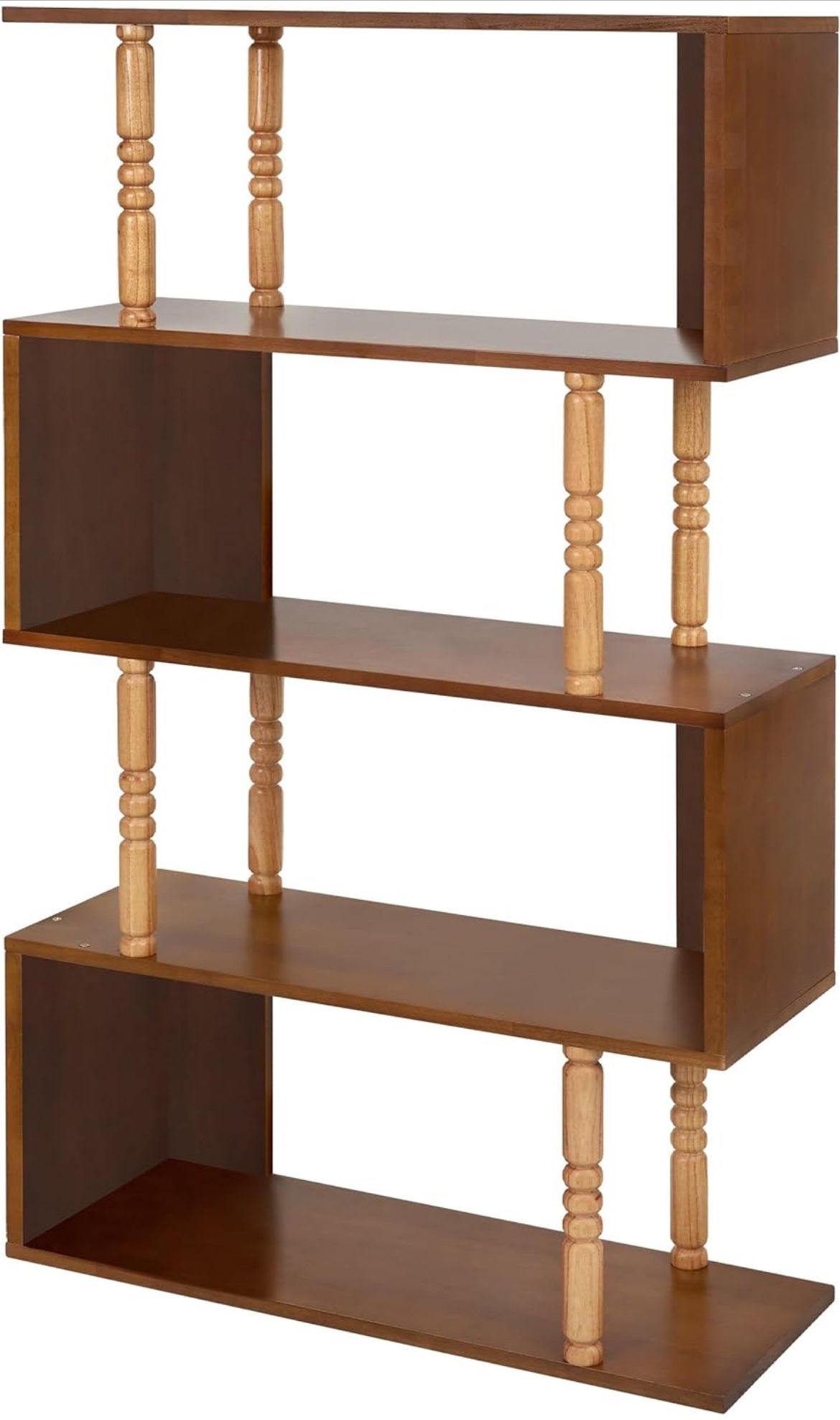 Five Shelf “S”-shaped Freestanding Wooden Bookcase