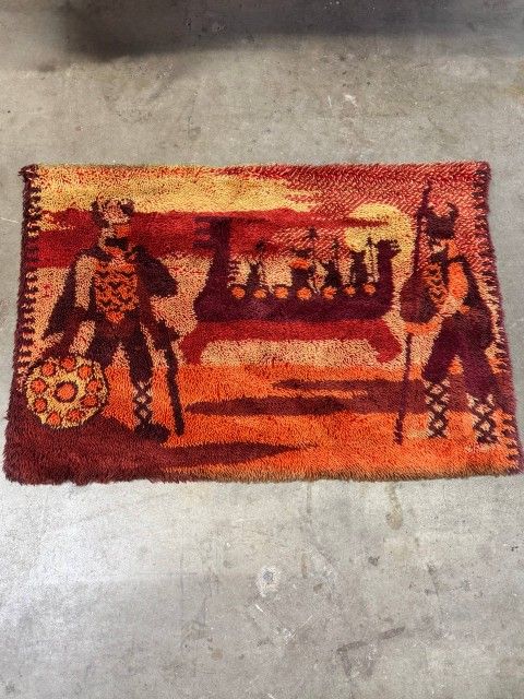 Vintage Danish Viking Rya Wall Rug by Ege Rya 1970s – High Pile Tapestry Textile Art
