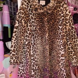 FAUX FUR LEOPARD COAT LOFT SIZE MEDIUM 