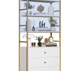 White and gold bookshelf