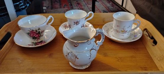 Vintage Mismatched Bone China Tea Set - 7 Pieces Total