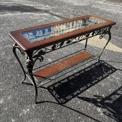 Iron, Wood And Glass Sofa Table And Coffee Table 