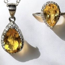 Pear Shape Brazilian Citrine Necklace And Ring Set