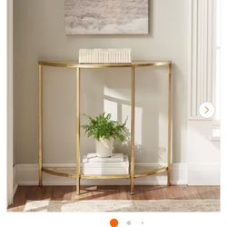 Home Decorators Collection Bella Gold Metal and Glass Half-Moon Console Table with Storage (30 in. H x 32 in. L)