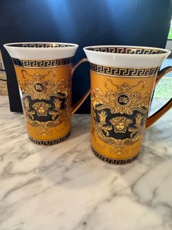 Versace-Style Medusa Porcelain Mugs Set of 2 (READ DESCRIPTION)