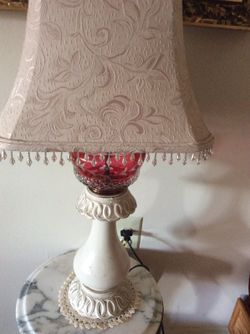 Antique cranberry etched lamp
