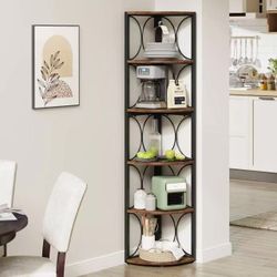 J0174 6-Tier Corner Shelf, 67" Corner Bookshelf Shelving Unit