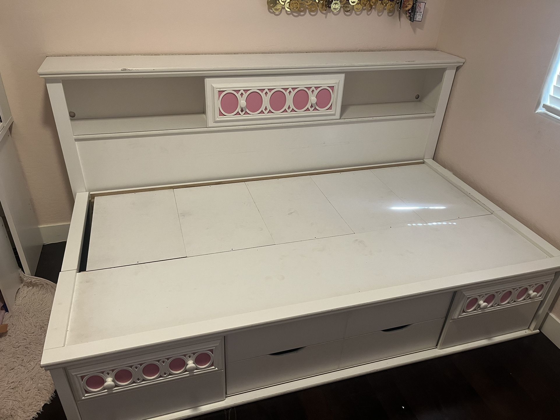 Girls Kids Twin Captains Bed White Wood Storage