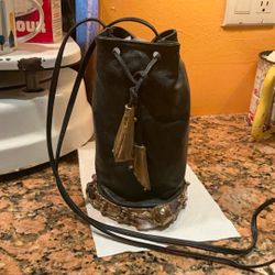 Vintage 80S Brazilian Leather And Stone Purse 9 Inches Tall Leather Black Boho Hippie