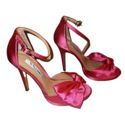 Nina Flosie New York Womens Shoes Size 7.5 Satin Platform Bow Peep-toe Heels 