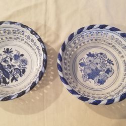 Pair  Of Blue and White Ddecorative Vintage Bowls. Woodland Hills,Ca 