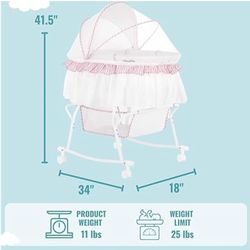 Dream On Me Lacy Portable 2-in-1 Bassinet & Cradle in Pink and White, Lightweight Baby Bassinet with Storage Basket, Adjustable and Removable Canopy