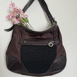 Cole Haan Tote Bag in brown leather, lace design on the front
