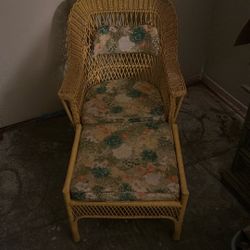 Vintage Yellow Wicker Chair & Ottoman  Set