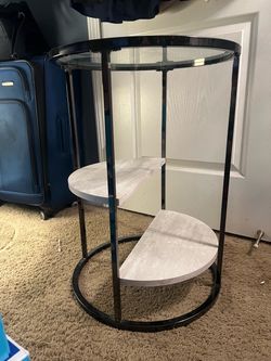 Black glass/ wood side table