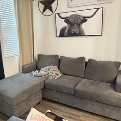  Zoeller Charcoal Grey Fabric Sofa With Reversible Chaise 
