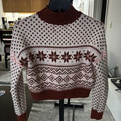 American Eagle Mock Neck Cropped Fair Isle Pattern Close Knit Sweater, X Small