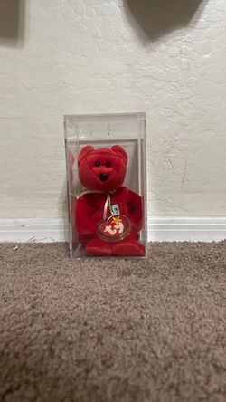 Ty Beanie Baby Red Bear in Display Case