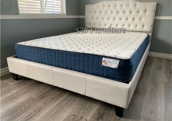 Queen White Crystal Button Bed With Ortho Mattress Included