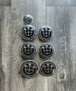 BMW Emblem Black M power for Hood trunk steering wheel rims complete set