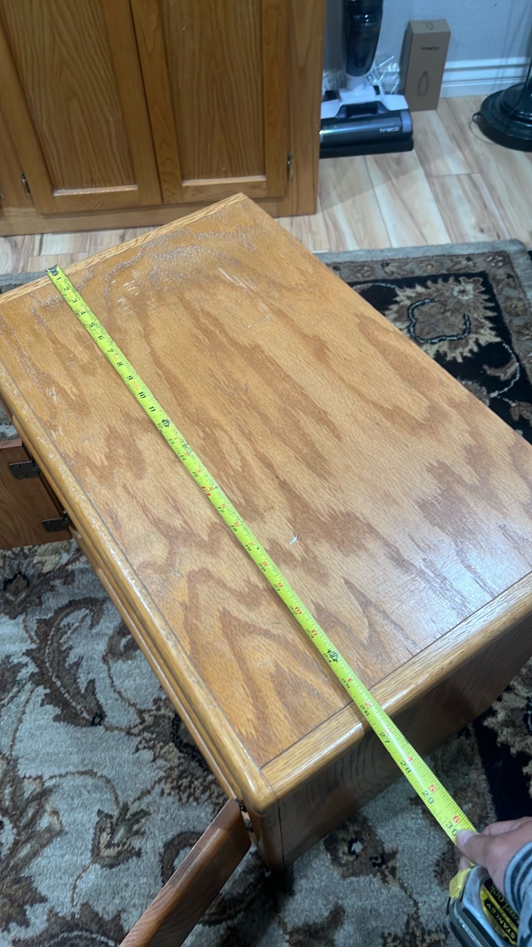 Wooden side table with wheels