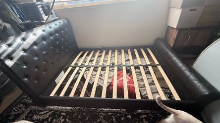 **FREE** Full Sized Tufted Faux Leather Sleigh Platform Bed Frame