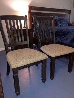 Set of 6 dining chairs -darkwood w\cushioned seats
