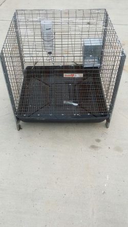 Small animals cage with water bottle and food dish