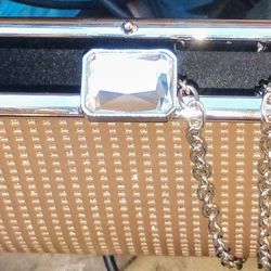 Vintage GLOMESH branded cream and gold barrel bag - converts to a clutch